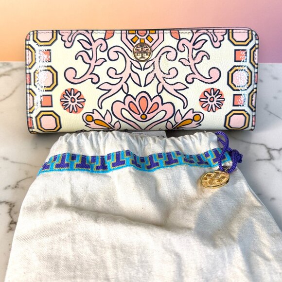 Tory Burch Handbags - Tory Burch Hicks Garden Party Leather Snap Long Wallet with Tory Burch Dust bag